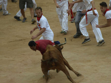 running of the bulls in Pamplonaのeditorial素材