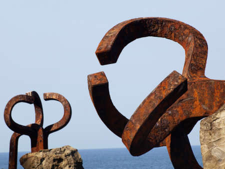 el peine de los vientos scylpture in the vasque country coast in san sebastianの写真素材