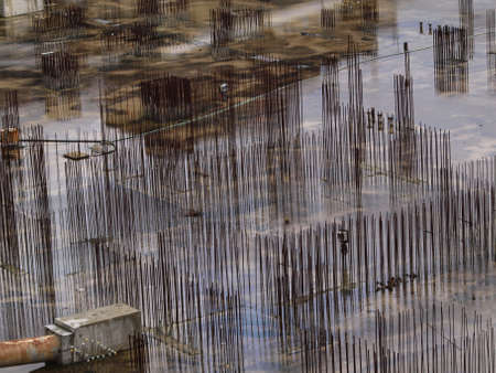 wet foundations of a new building in Londonの写真素材