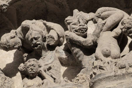 sculptures of the gothic cathedral of Leon in Castilla - Spainの写真素材