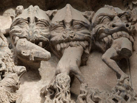 sculptures of the gothic cathedral of Leon in Castilla - Spain