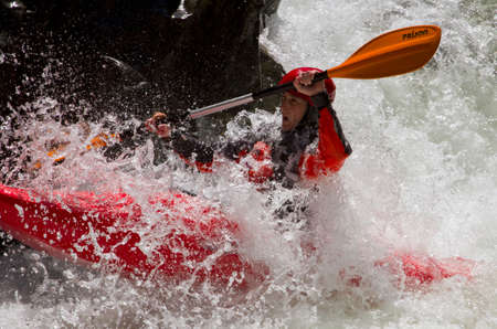 kayaks going down the river Urbion in La Riojaのeditorial素材