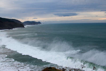 Big waves in Bakio  Basque Country  during a stormの写真素材