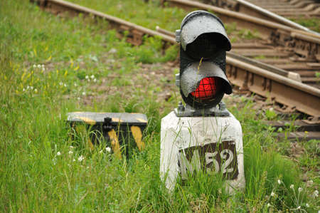 Railway post â red semaphoreの写真素材