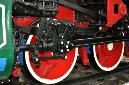 Drive mechanism and red train wheels of an old soviet steam locomotive