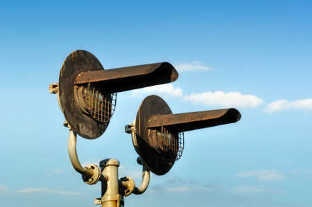 Old rusted grunge railroad light signals, macro closeup の写真素材