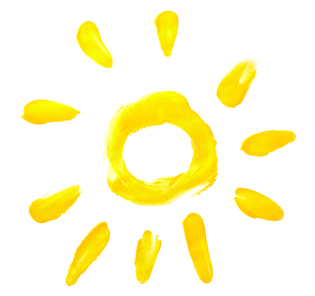 paints sun pattern on white, paint strokes made thumbsの写真素材