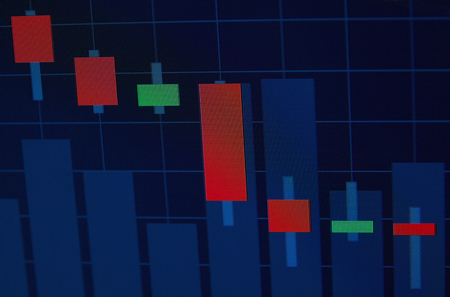 change in the exchange rate, trading charts on the close-up lcd screenの写真素材