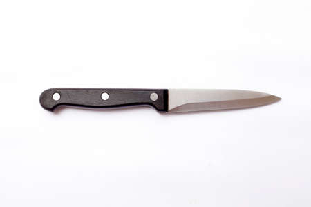 silver knife with dark handle on a white background