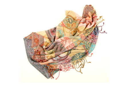 Still life of colorful scarves, draped on table, isolated neckerchief, Women Accessories