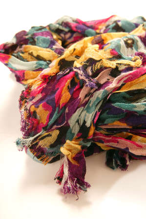 Still life of colorful scarves, draped on table, isolated neckerchief, Women Accessoriesの写真素材