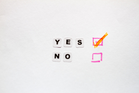 Yes or no answers written in black letterの写真素材