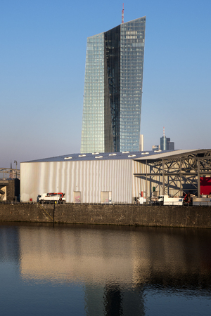 Osthafen Frankfurt and ECB building at dawnのeditorial素材