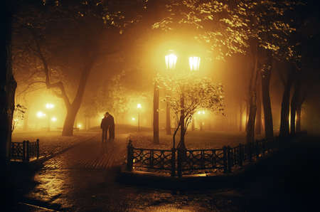 Beautiful soft light of an evening city in a fogの写真素材