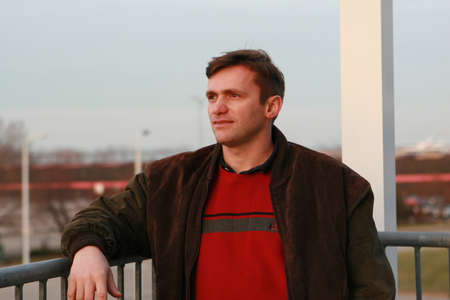 portrait of a young man in townの写真素材