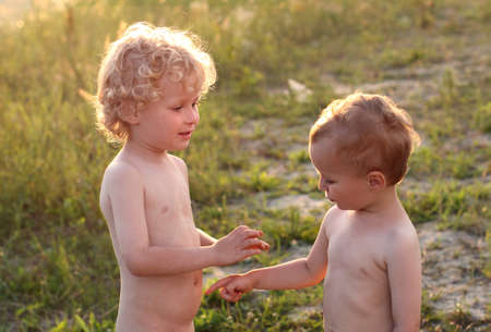 two little children communicateの写真素材