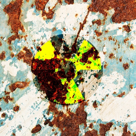 radioactivity warning symbol on metal surface rust の写真素材