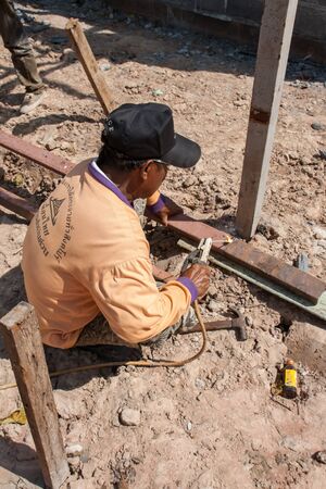 Sakon Nakhon, Thailand - September 19  Worker welding steel Burma on September 16, 2011 in Sakon...