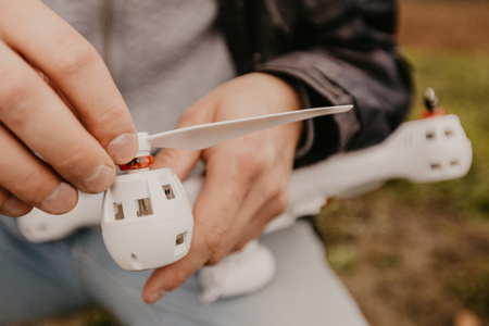 drone assembly by handsの写真素材