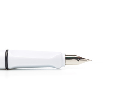 white modern fountain pen isolated on white, close upの写真素材