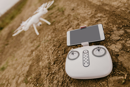 Remote control and drone before startの写真素材