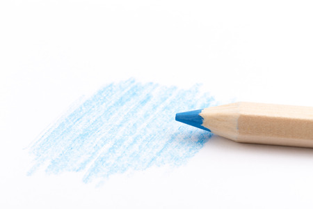 blue pencil drawing on white backgroundの写真素材