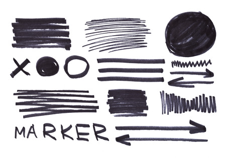 set of orange abstract hand-painted markerの写真素材