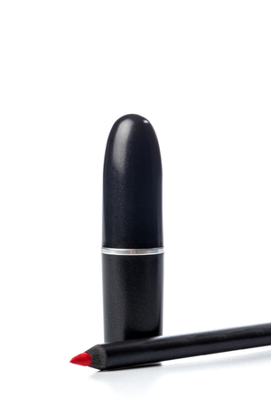 Pink lipstick isolated on whiteの写真素材