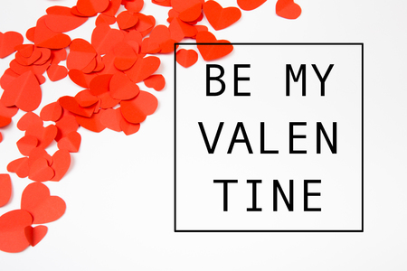 Valentine day background with red hearts, top view - Imageの写真素材