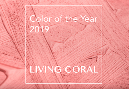 paint texture on paper living coral. Color of the year 2019.の写真素材