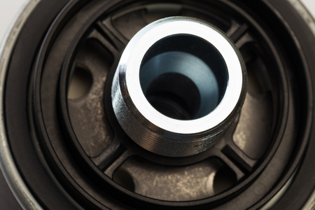 oil car filter isolated on white, close up viewの写真素材