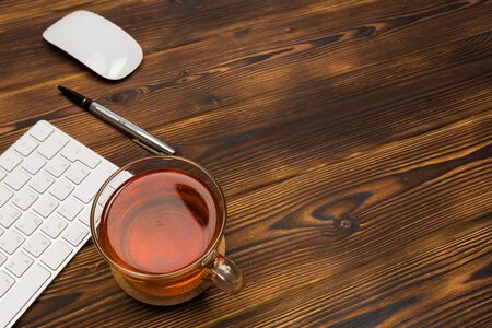 Top view wooden office  desk  with copy space - Imageの写真素材