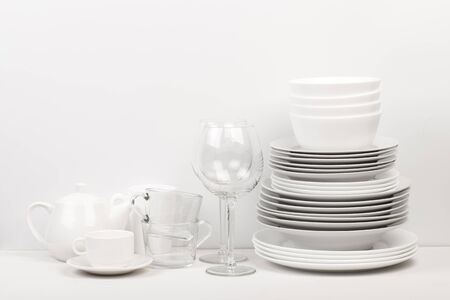 Set of white dishes . table wear - Imageの写真素材