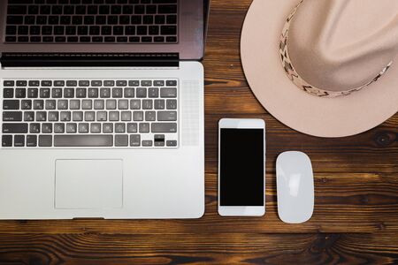 Top view wooden office  desk  with copy space - Imageの写真素材