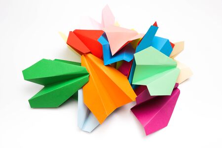 Colorful paper plane on white background, Business competition concept - Imageの写真素材