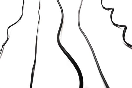 Black power cable socket set  isolated on white background -  Imageの写真素材