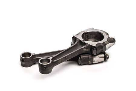 Various car parts and accessories, isolated on white background connecting rod