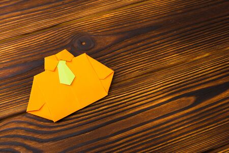 Happy fathers day sign on paper shirts  laid on wooden floor backround. - Imageの写真素材