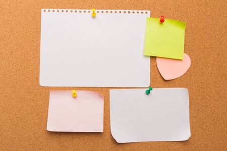 Cork board with pinned colored blank notes - Image