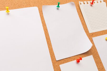 Cork board with pinned colored blank notes - Image