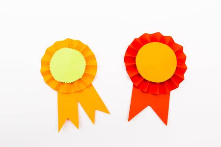 Happy fathers day red label with ribbons. Reward for a best father. - Imageの写真素材