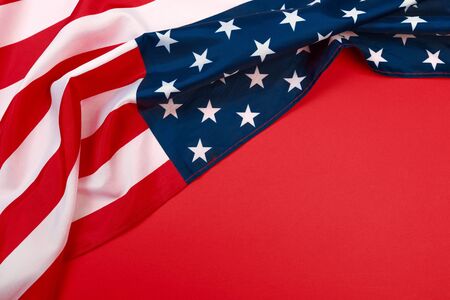 American flag on red background  top view - Imageの写真素材