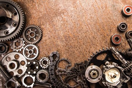Various car parts and accessories, on metal  backgroundの写真素材