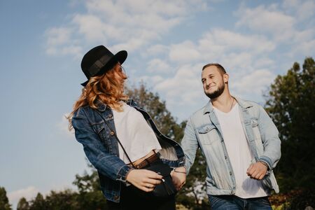 Happy loving couple outdoor in park - Imageの写真素材