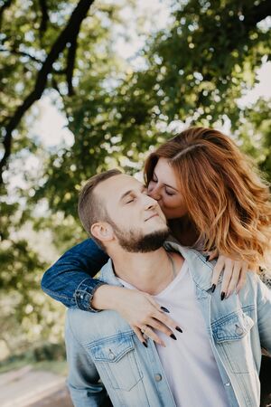 Happy loving couple outdoor in park - Image