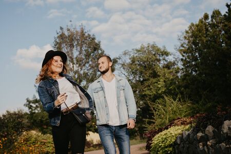 Happy loving couple outdoor in park - Imageの写真素材