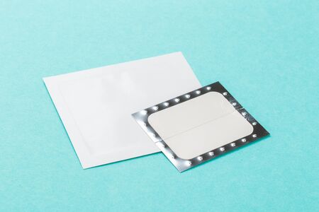 non smoking supplement, nicotine patch on blue background - Image