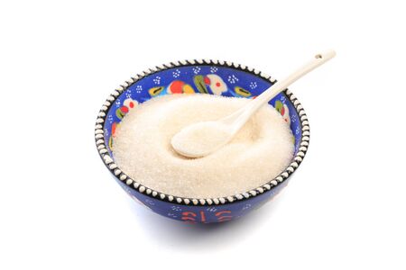 Sugar in  bowl isolated on white background  top view- Imageの写真素材