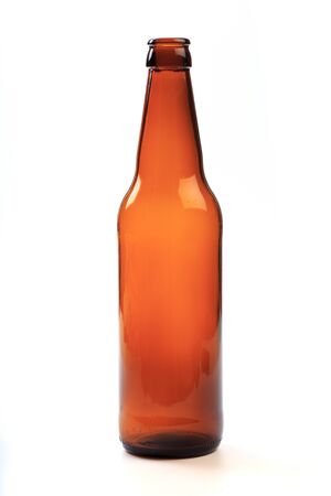 empty beer bottle on a white backgroundの写真素材