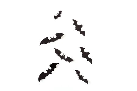 Halloween paper decorations on white  background. Halloween concept. Flat lay, top view, copy spaceの写真素材